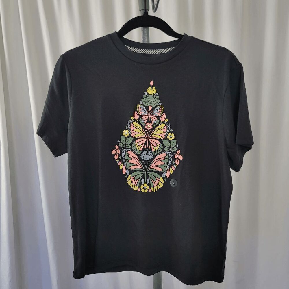 Volcom girls black butterfly floral shirt size L